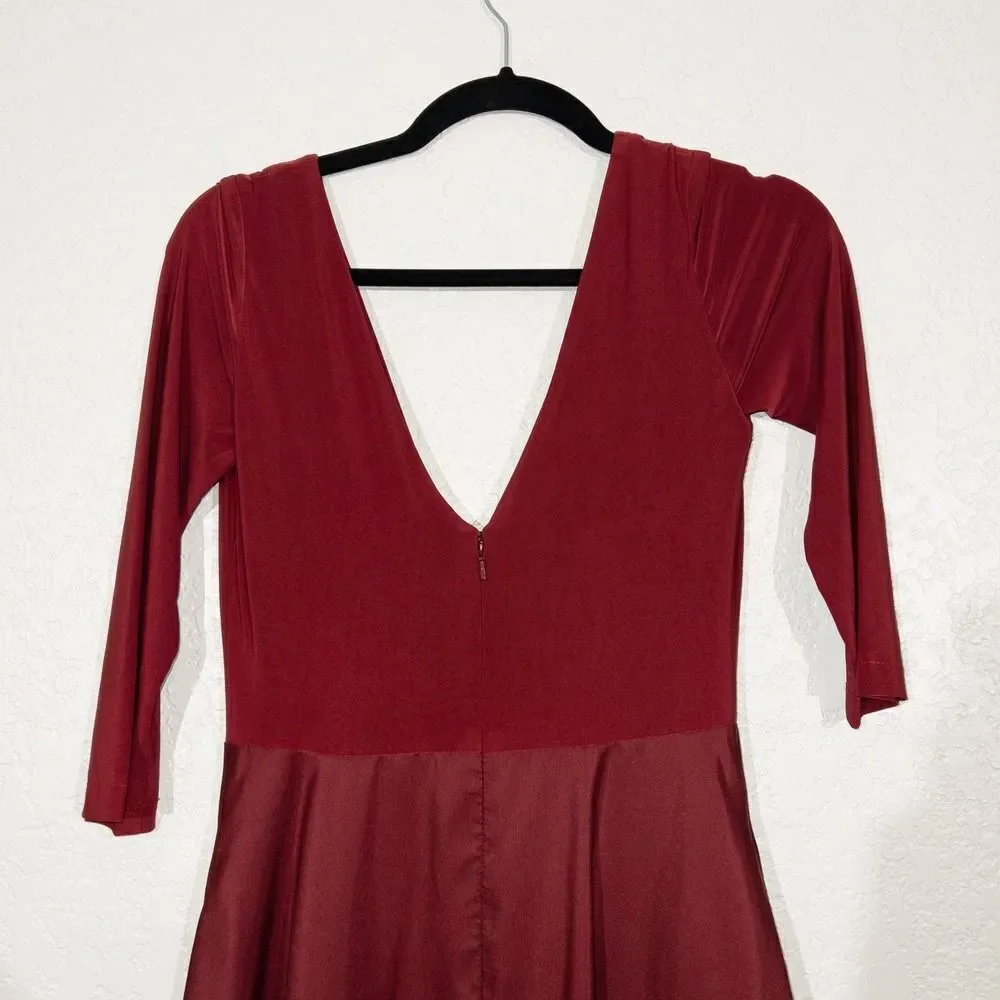 New Alfred‎ Sung Burgundy Mikado 3/4 Sleeve V Neck Gown Size 2 - Picture 8 of 9